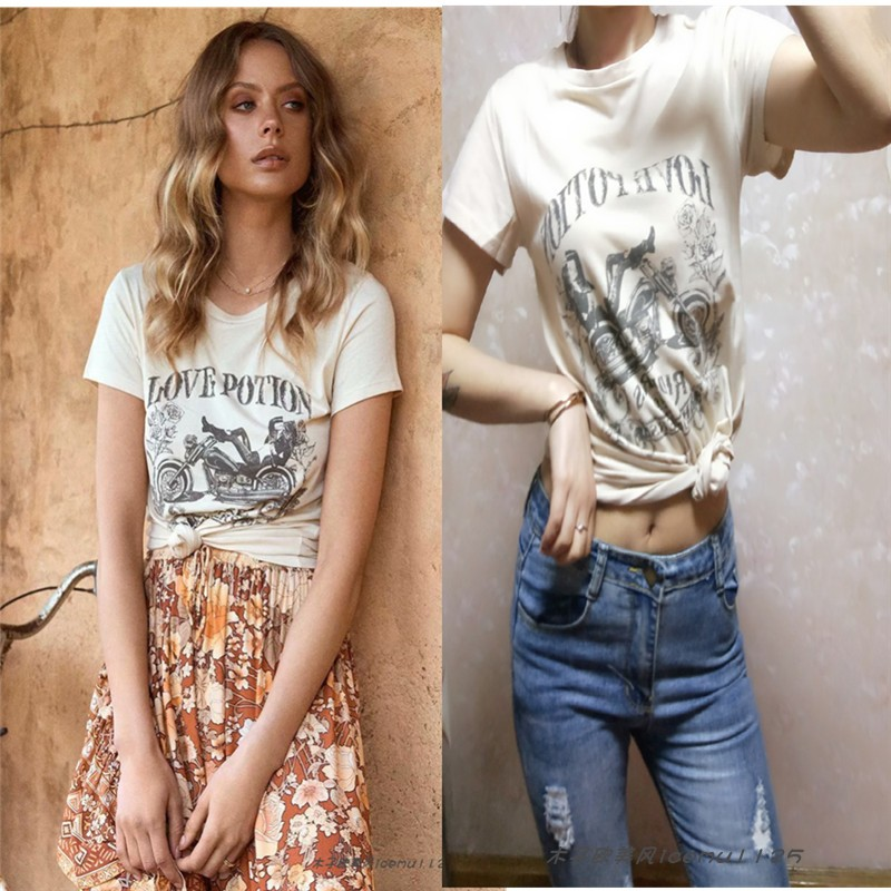 Base shirt motorcycle beauty print short sleeve T