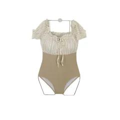 Swimsuit female one-piece sexy one shoulder - Apricot - View 1
