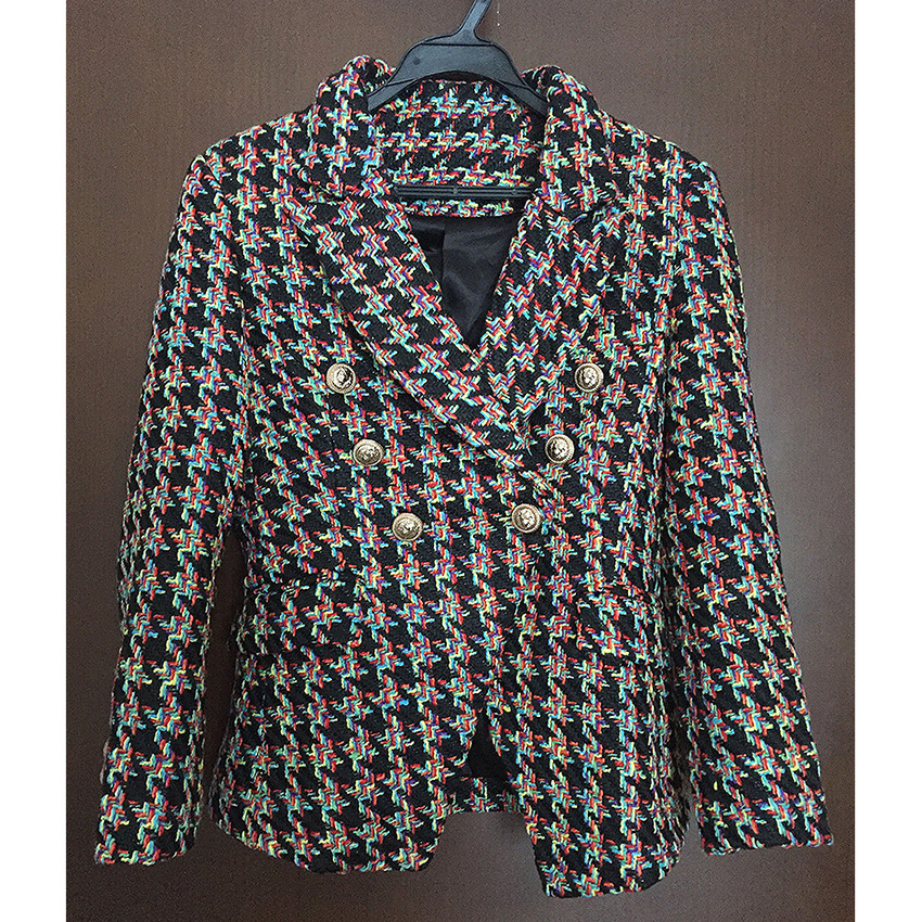 Houndstooth double-breasted tweed suit