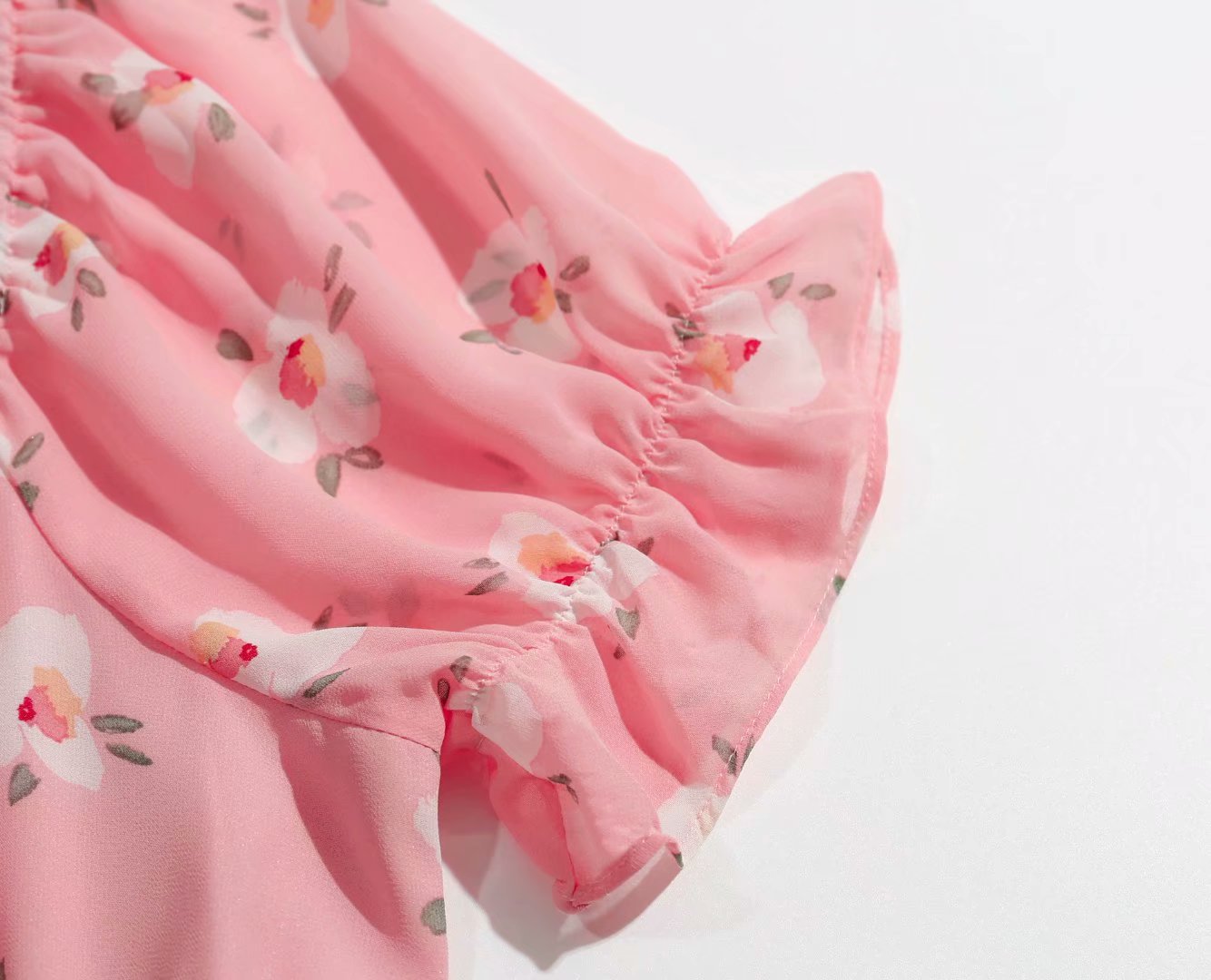 Square Neck Elastic Floral Puff Sleeve Dress