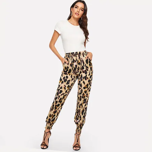 Women's High Waist Casual Elastic Long Pants Leopard - Shop at LoveMi