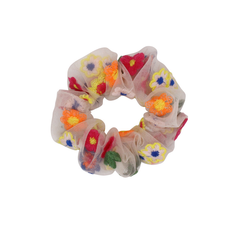 Embroidered flower mesh hair tie Picture Color - Shop at LoveMi
