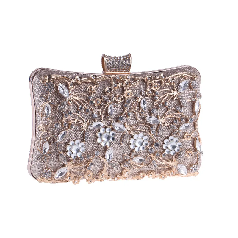 Hollow diamond cheongsam bag rhinestone bag clutch shoulder - Champagne