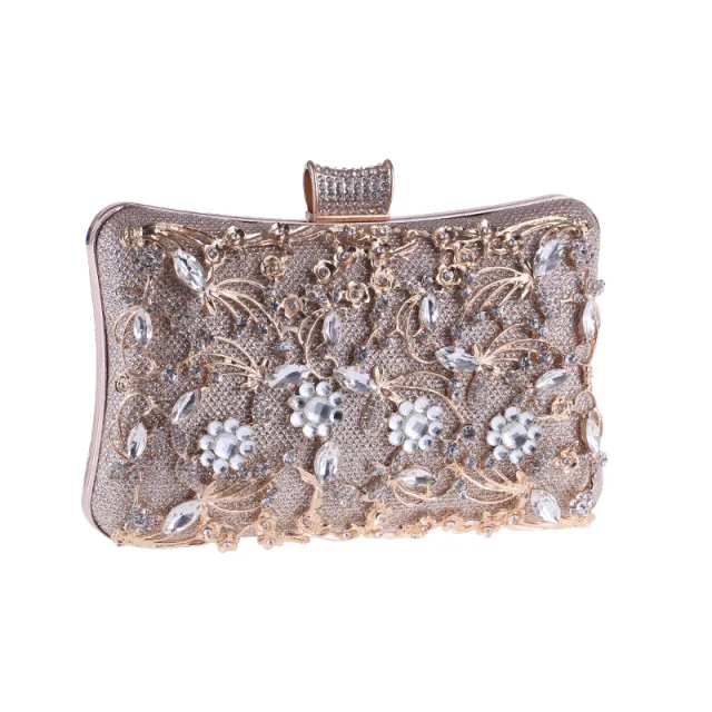 Hollow diamond cheongsam bag rhinestone bag clutch shoulder Champagne - Shop at LoveMi