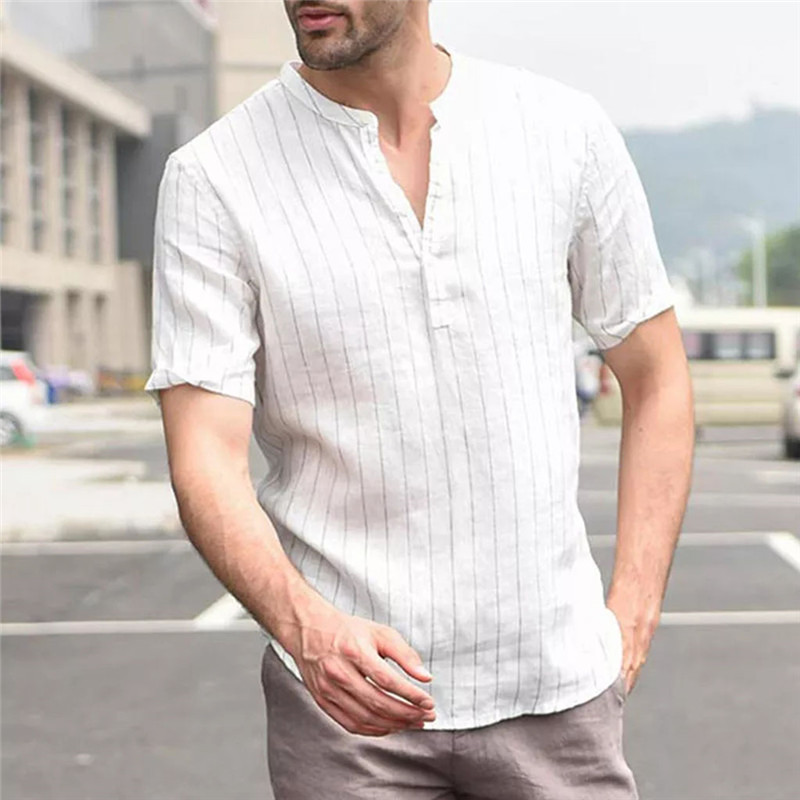 Short sleeve slim striped small collar shirt