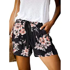 Casual elastic belt camouflage print high waist wide leg shorts - Flower-S - View 1