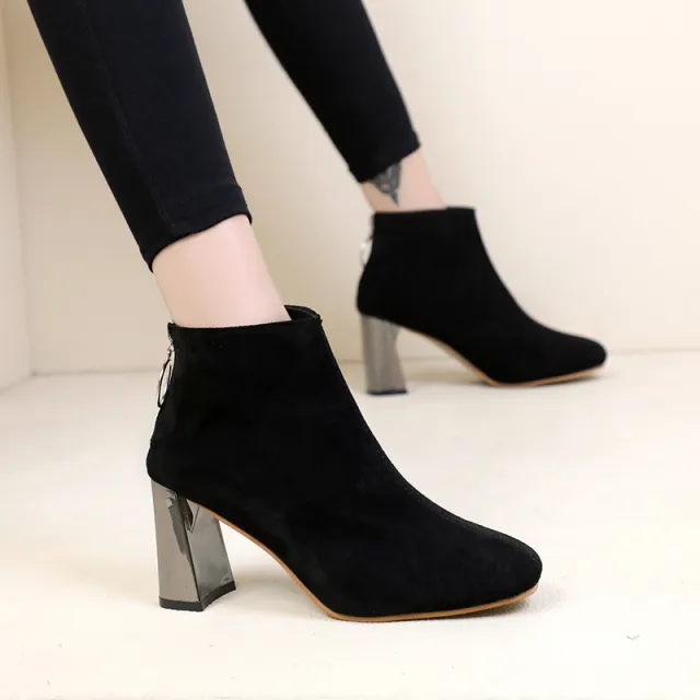 Zipper short tube thick heel British boots Black - Shop at LoveMi