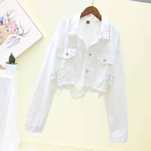 Women's denim short coat White - Shop at LoveMi