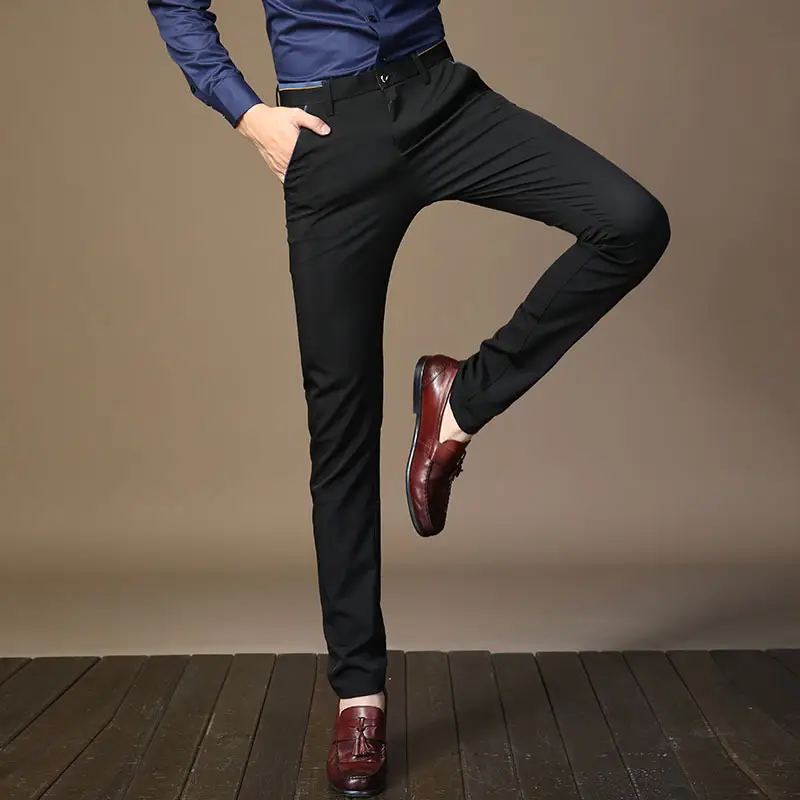 Pure color slim stretch small trousers
