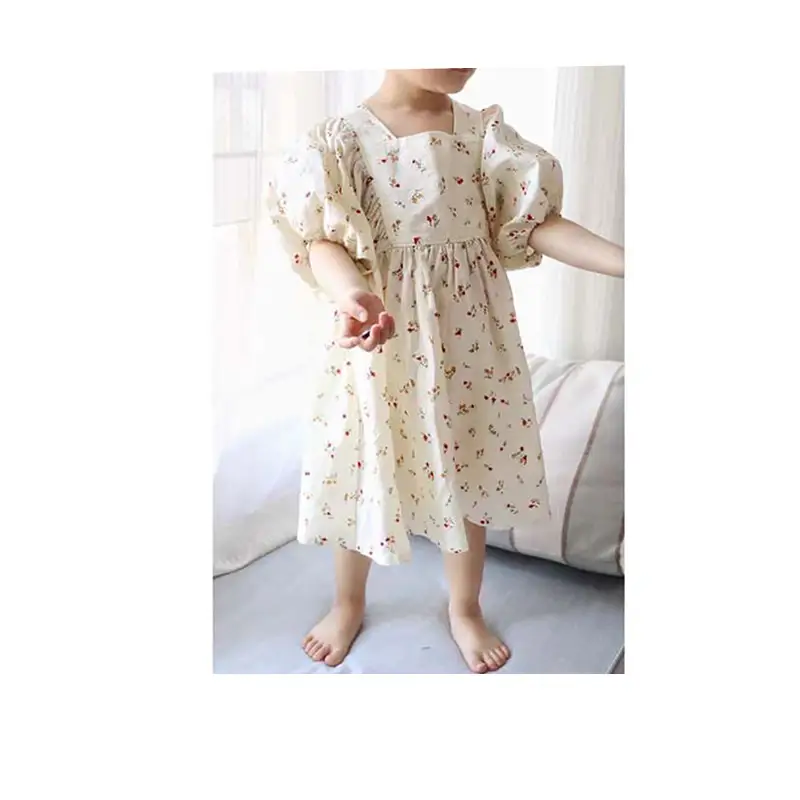 Puff sleeve little girl floral skirt
