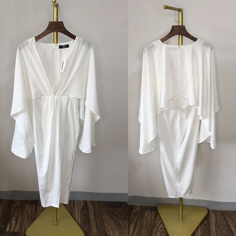 Deep V-neck Back Zip Short Sleeve Dress