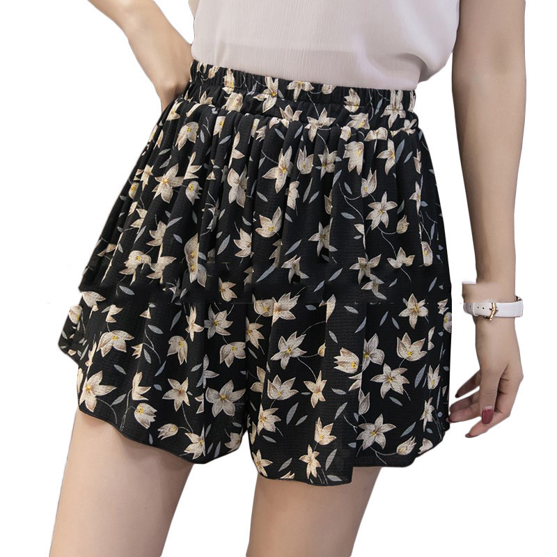 Floral chiffon shorts plus size polka dot shorts Black - Shop at LoveMi