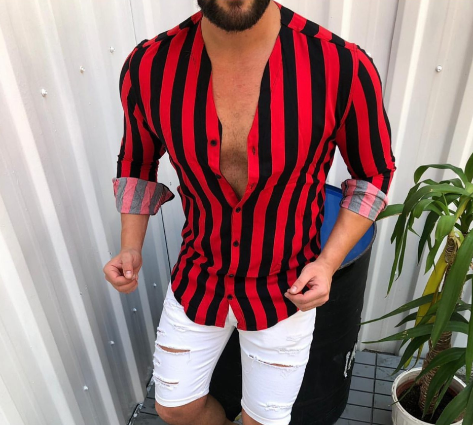 Striped button lapel casual shirt