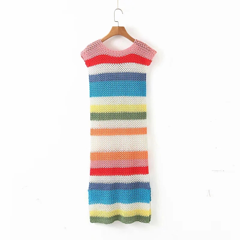 Rainbow contrast striped dress