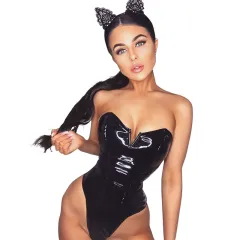 Slim PU bodysuit - Black - View 1
