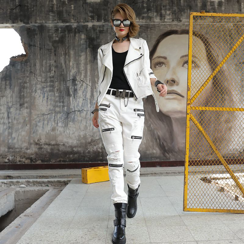 Jeans casual suit white two-piece suit