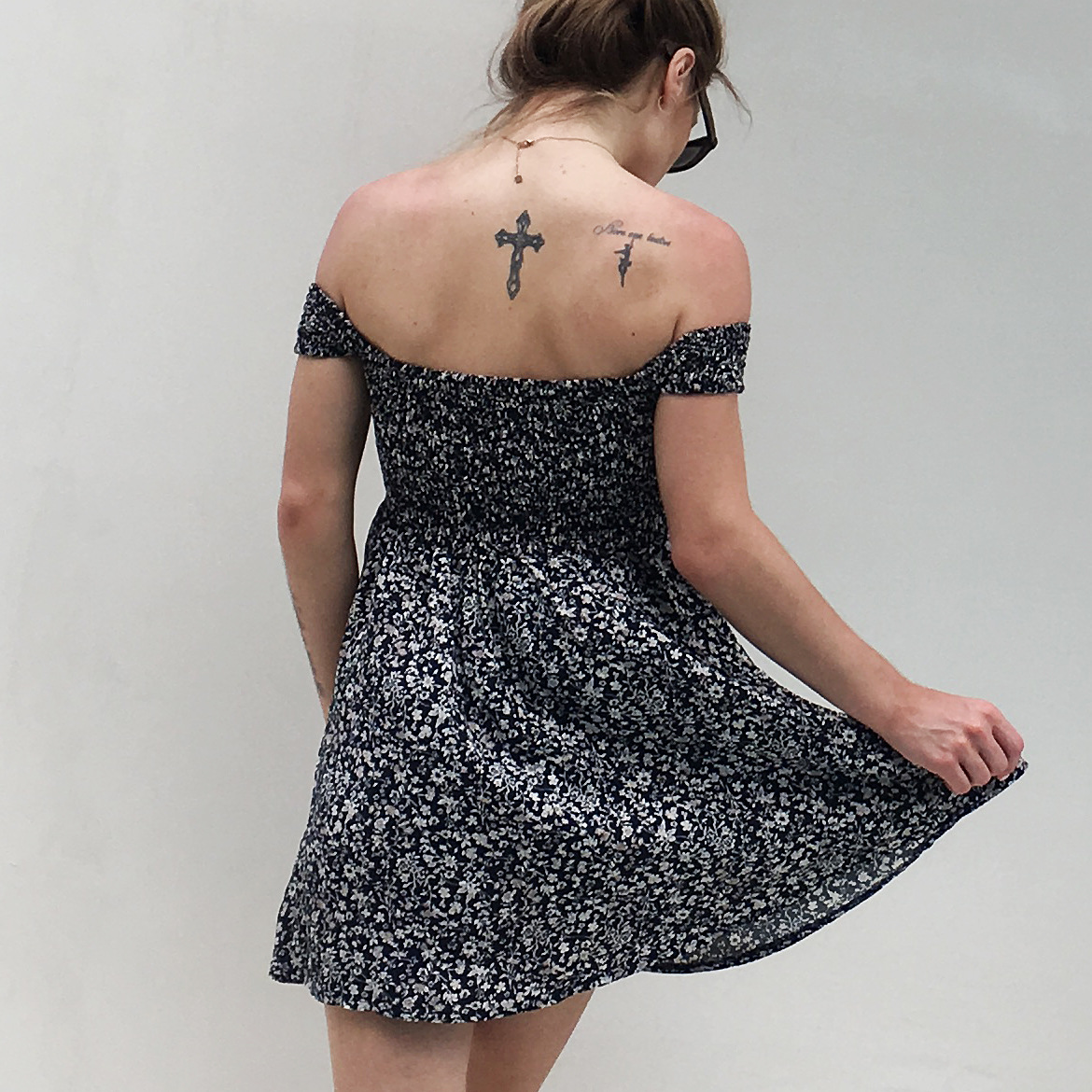 Off shoulder print dress