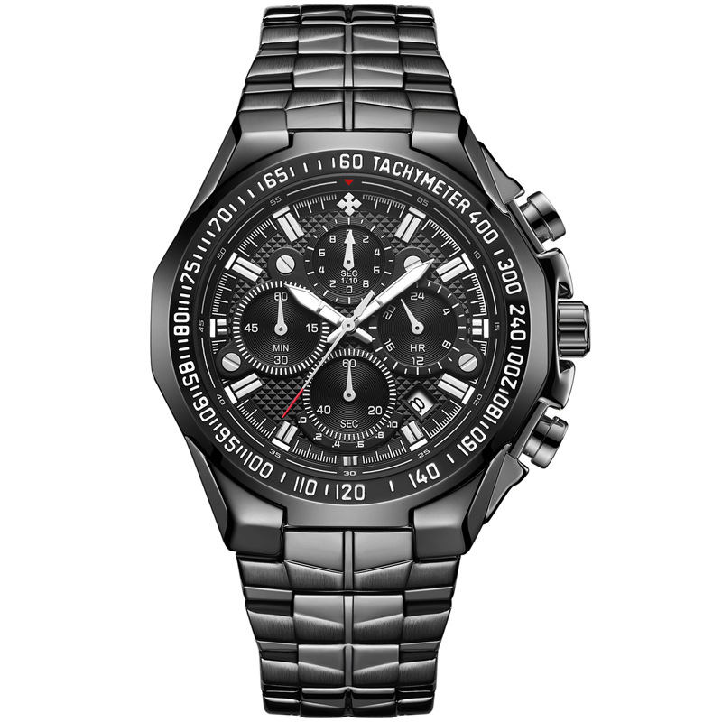 Seven-hand steel band quartz waterproof watch