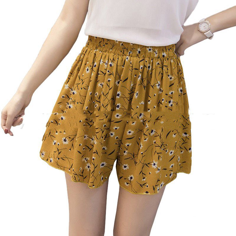Floral chiffon shorts plus size polka dot shorts Yellow - Shop at LoveMi
