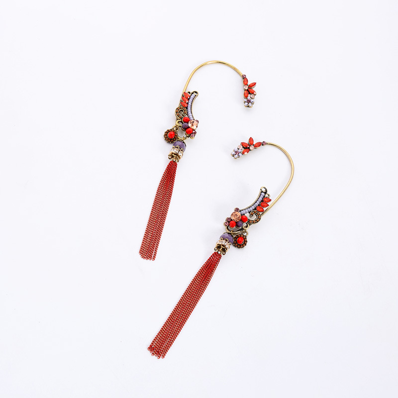 Rice beads with diamond tassel earrings
