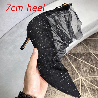 Gauze lace pointed party shoes