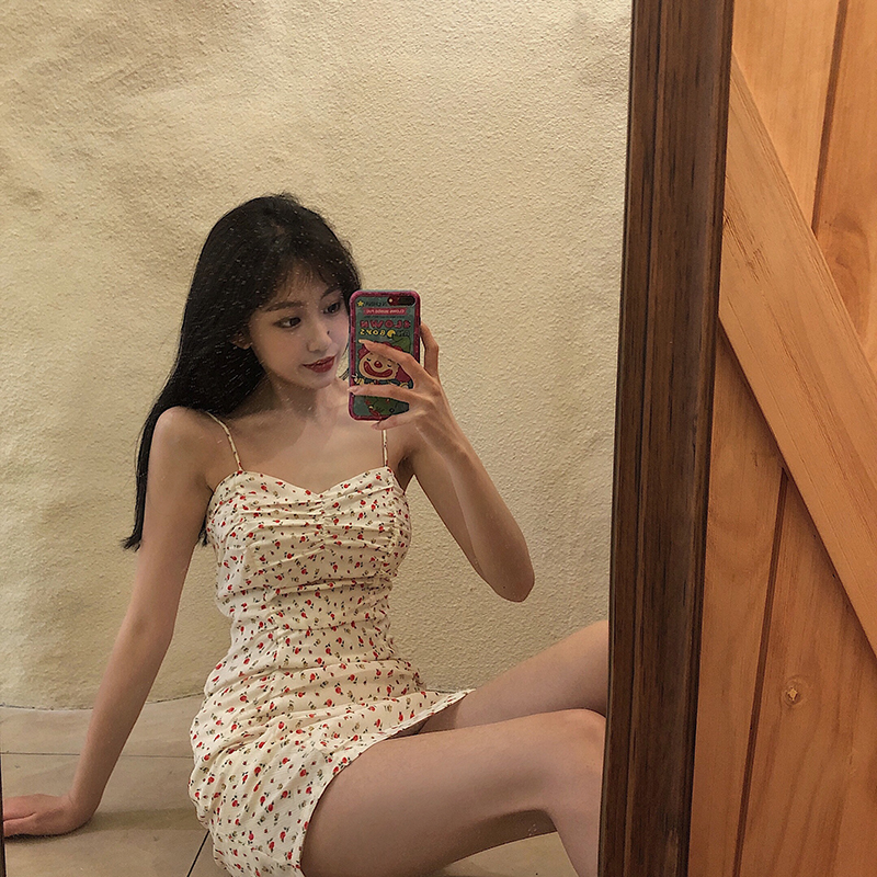 Small floral retro suspender skirt