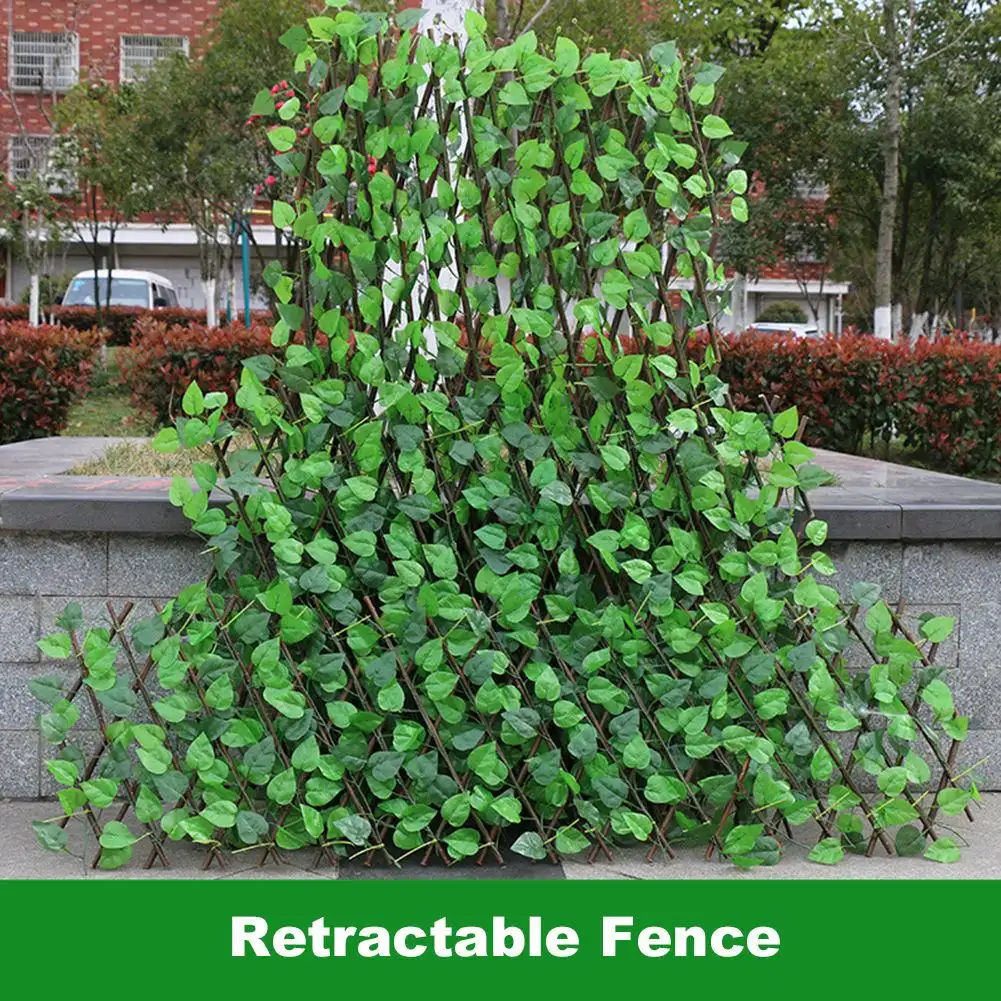 Retractable Garden Fence with Artificial Green Leaves for Privacy Screen