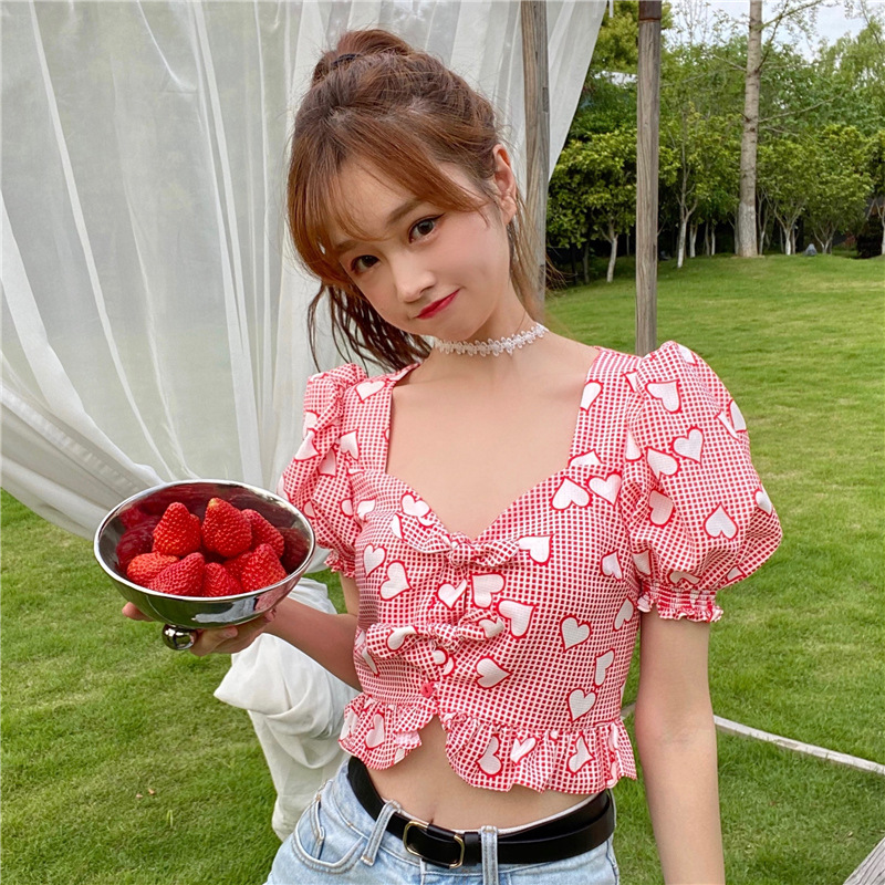 French square neck puff sleeve shirt