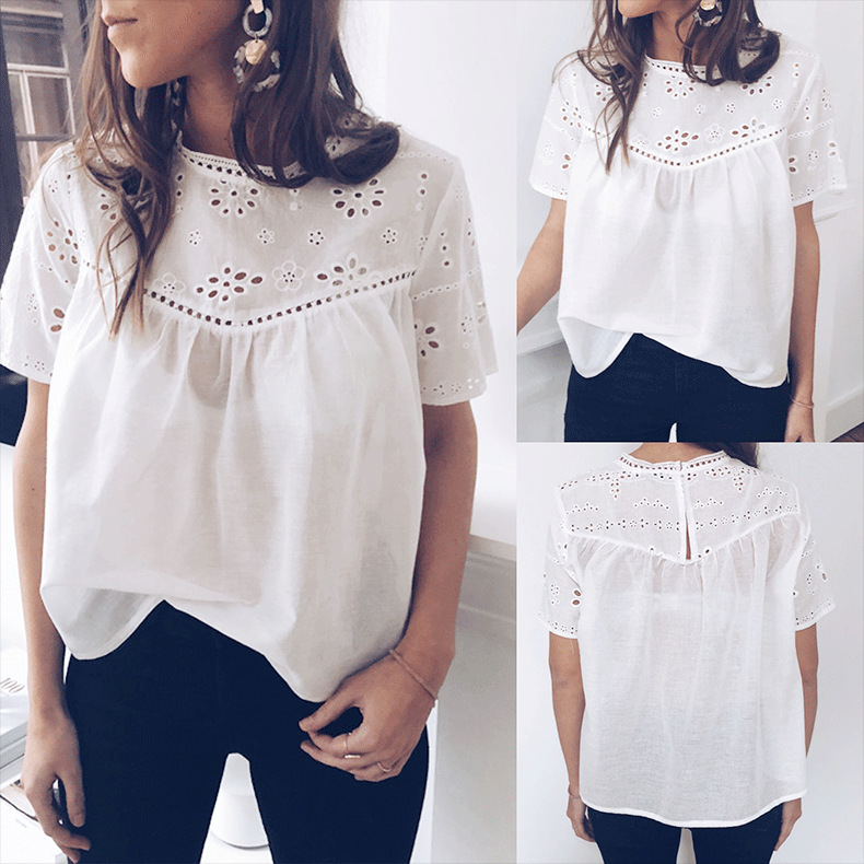 Sexy hollow embroidered casual shirt