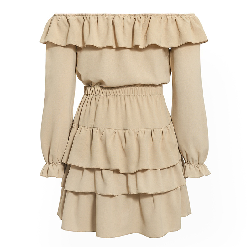 Ruffled lace-up flared sleeve off-the-shoulder A-line skirt