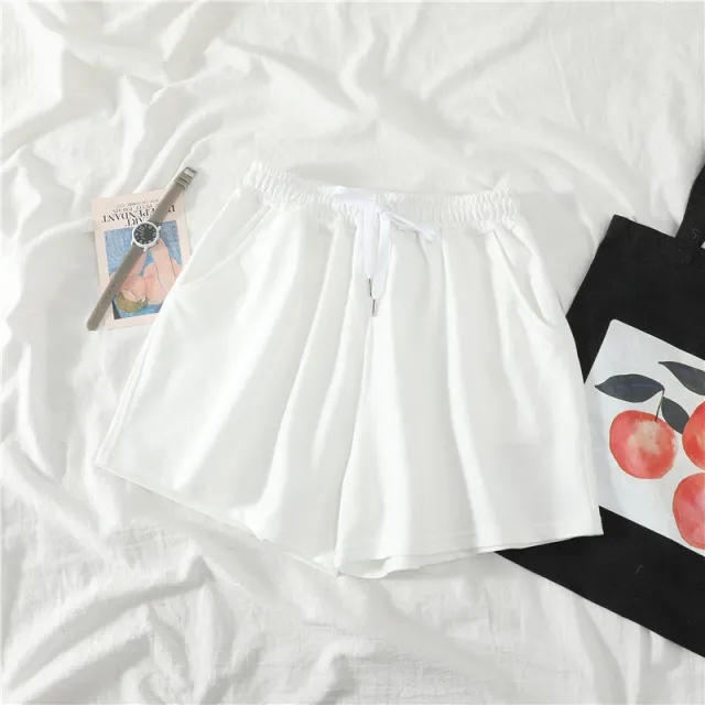 High waist wide leg slimming sports casual shorts White - Shop at LoveMi