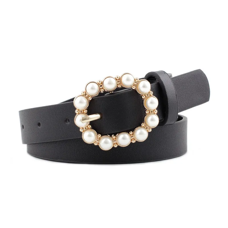 Leather pearl belt - Black