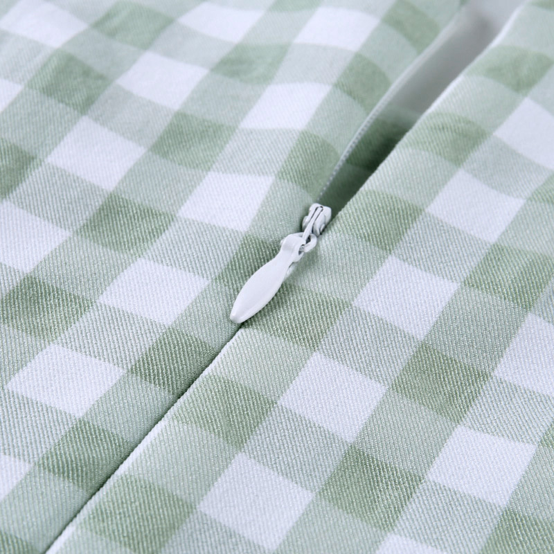 Square neck puff sleeve plaid dress women