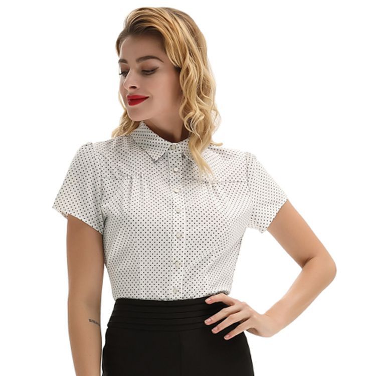 Polka dot shirt sleeves short shirt button front lining