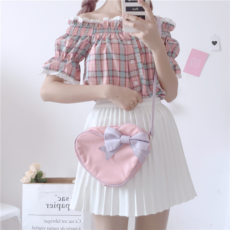 Student short-sleeved lace plaid shirt