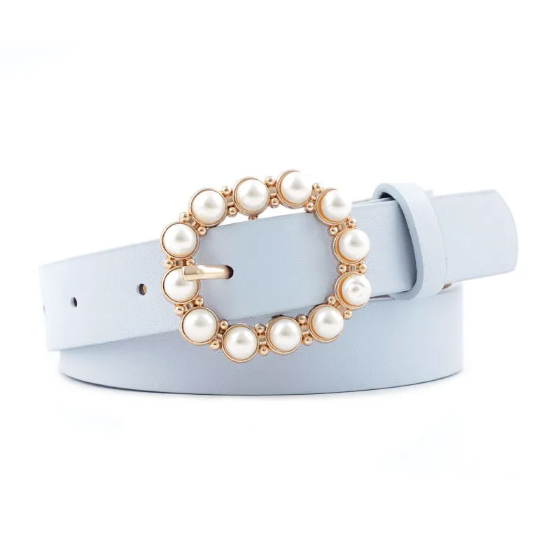 Leather pearl belt - Blue