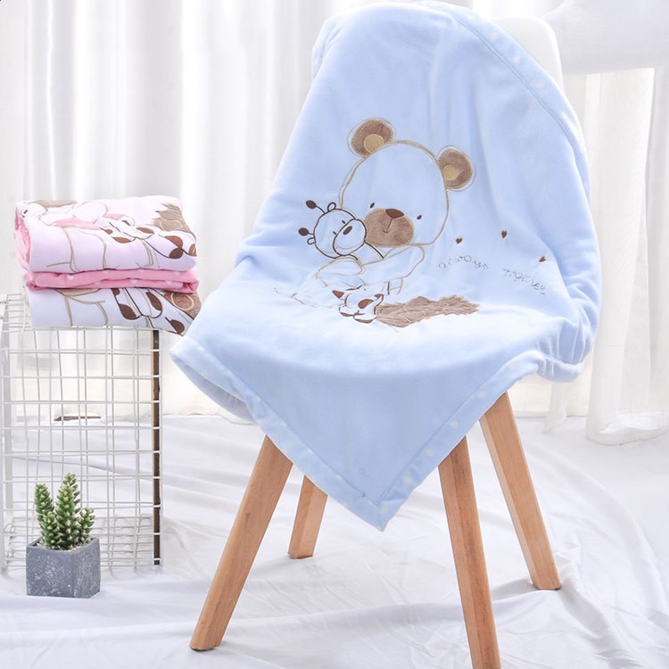 Double-layer embroidered polar fleece blanket — image 1