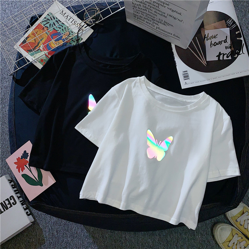 Cropped high waist slim-fitting skinny reflective butterfly top