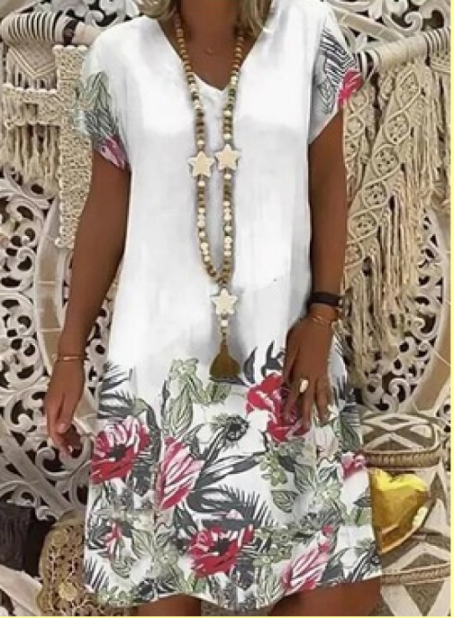 Printed V-neck short sleeve dress