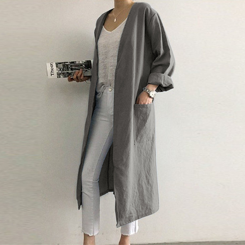 Solid color plus size loose cardigan jacket Grey - Shop at LoveMi