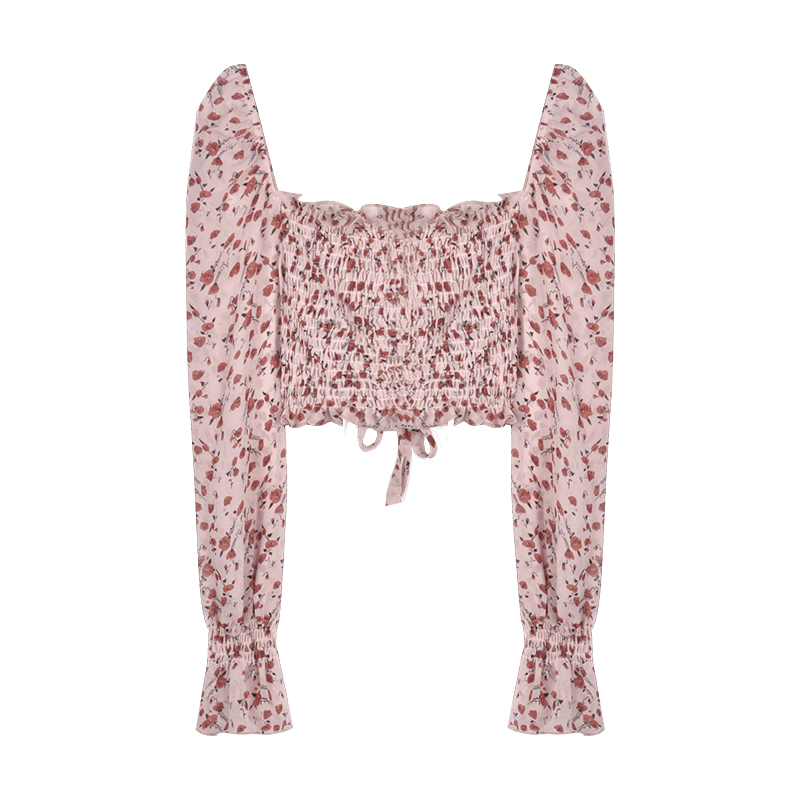 Floral off-shoulder drawstring crop top