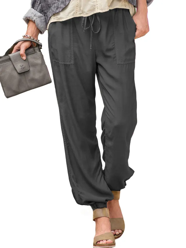 Women's solid color stretch loose casual pants Black - Shop at LoveMi