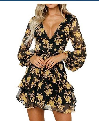Autumn new fashion flower print long sleeve dress