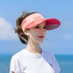 Retractable pull board hollow top women sun hat - Red - View 1