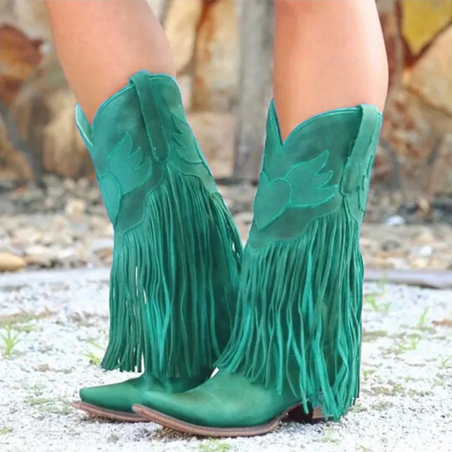 Vintage tassel over the knee boots Green - Shop at LoveMi