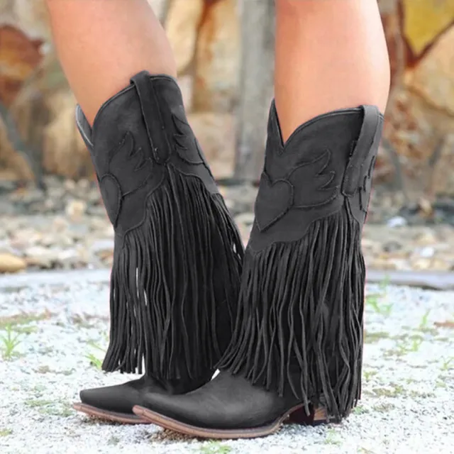 Vintage tassel over the knee boots Black - Shop at LoveMi