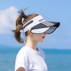 Retractable pull board hollow top women sun hat - White - View 1