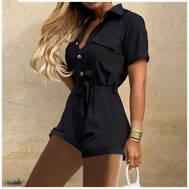 Lapel printed jumpsuit - Black2