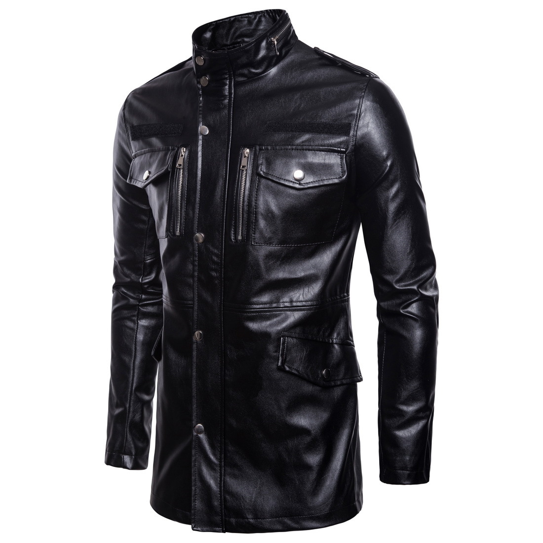 Large size stand-up collar men's leather jacket