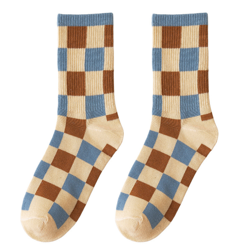 Blue British Check Stripe Women's Cotton Socks